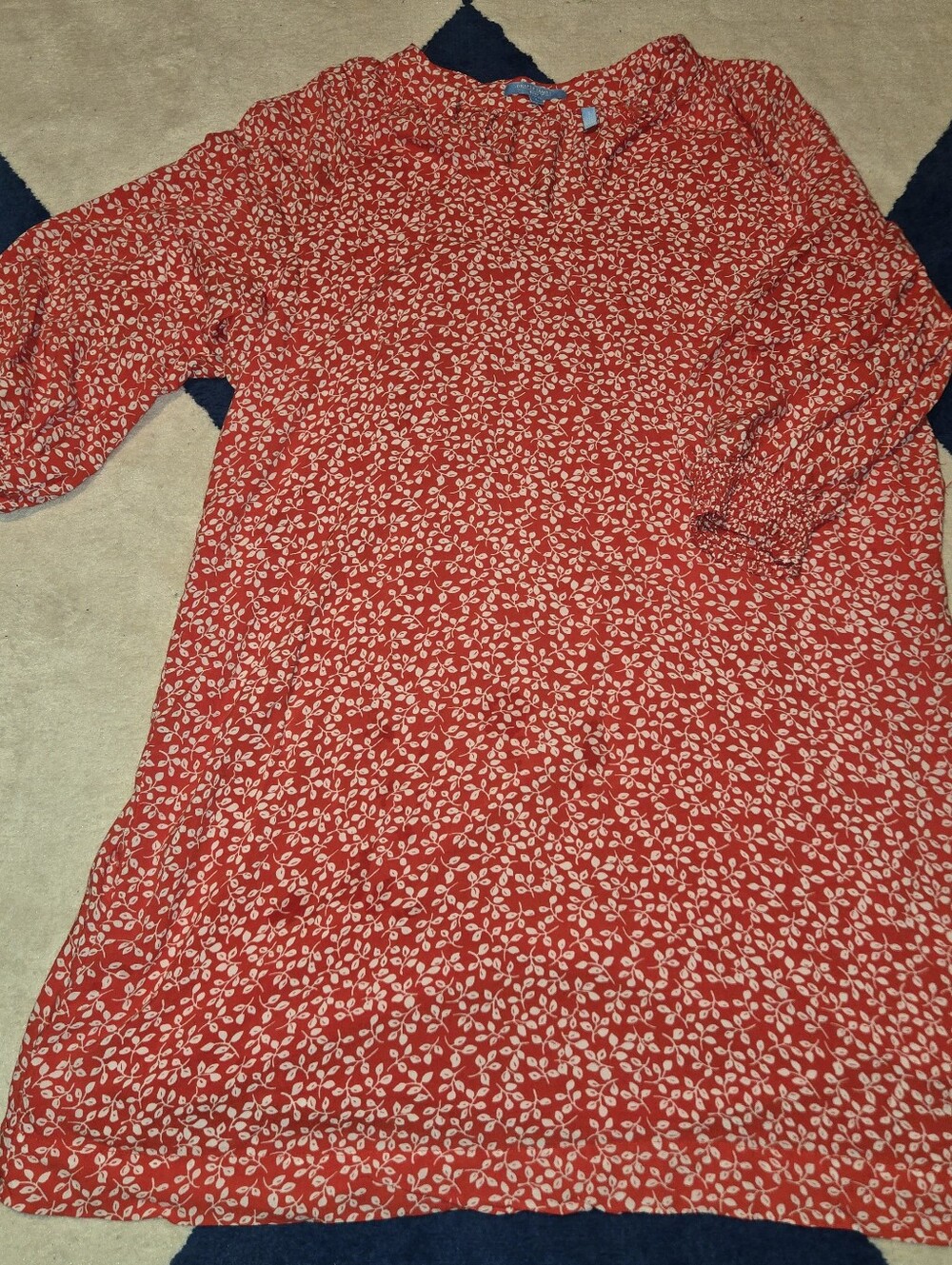 Draper James Red Long-Sleeve Dress with White Leaf Print